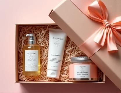 A beautifully wrapped gift box filled with various natural cosmetic products