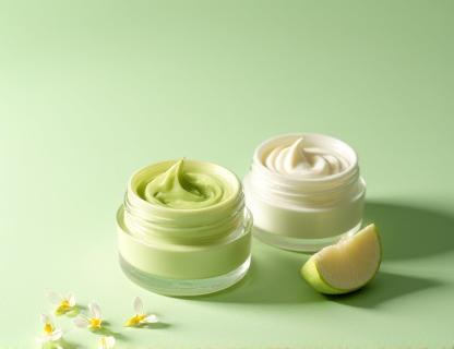 Several small jars filled with rich herbal face and body creams