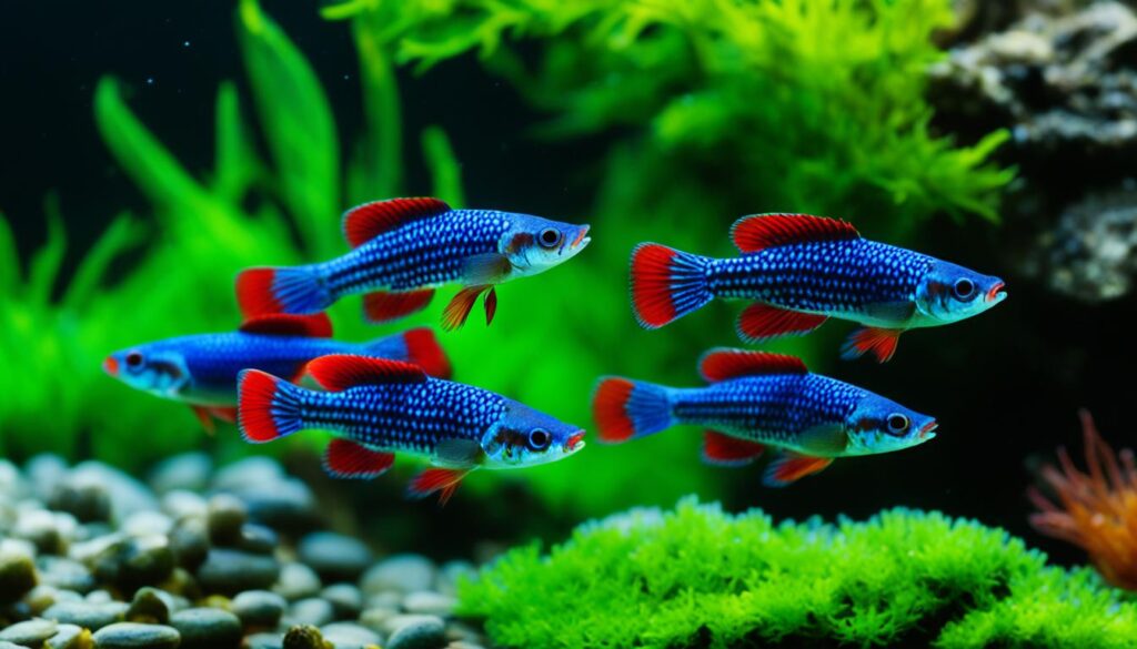 Killifish with red spots and a blue body