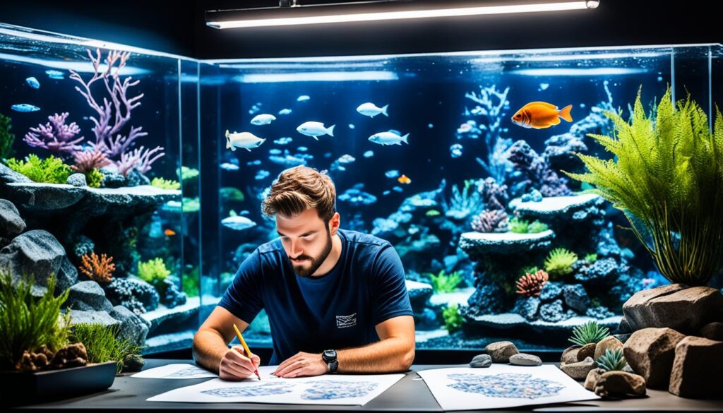 Planning the layout of aquarium decorations