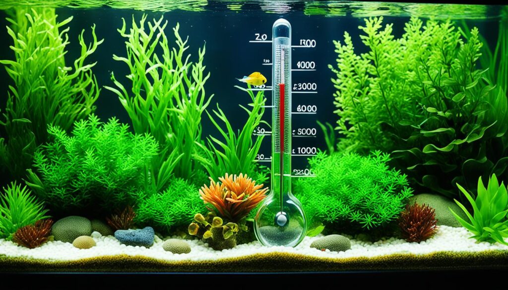 monitoring aquarium temperature with thermometer